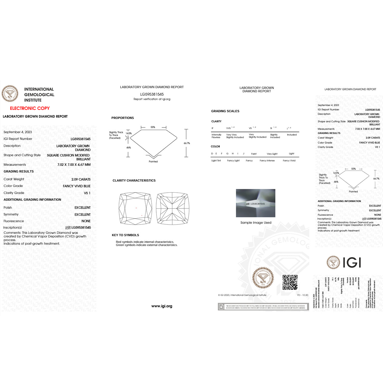 Lab Cushion Diamonds - Fancy Vivid Blue - Lab Grown Diamond 2.09ct