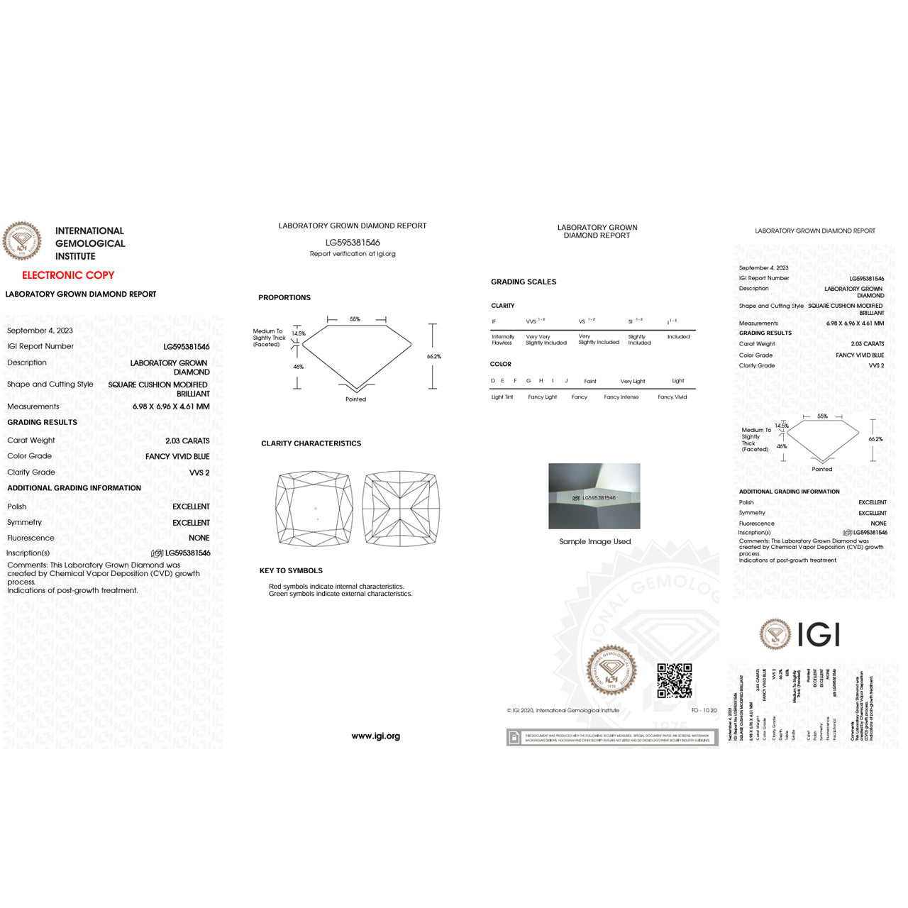 Lab Cushion Diamonds - Fancy Vivid Blue - Lab Grown Diamond 2.03ct