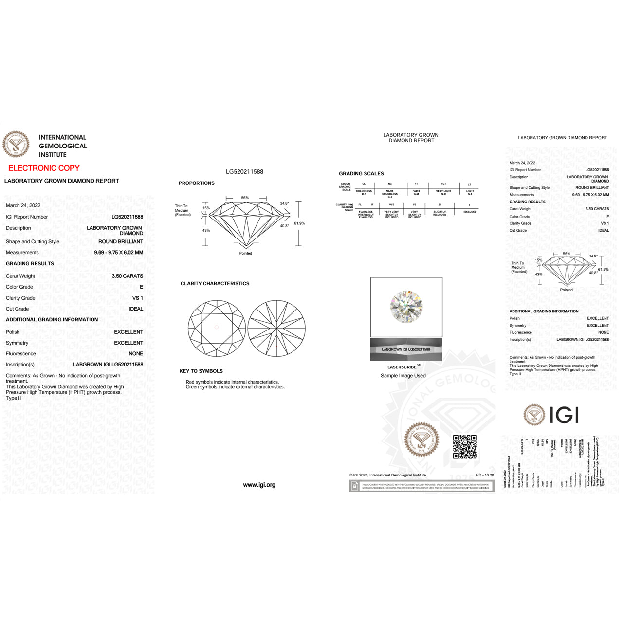 3.5 Carat Round Lab Grown Diamond Super Ideal Cut - E Color - VS1 Clarity -IGI Certified