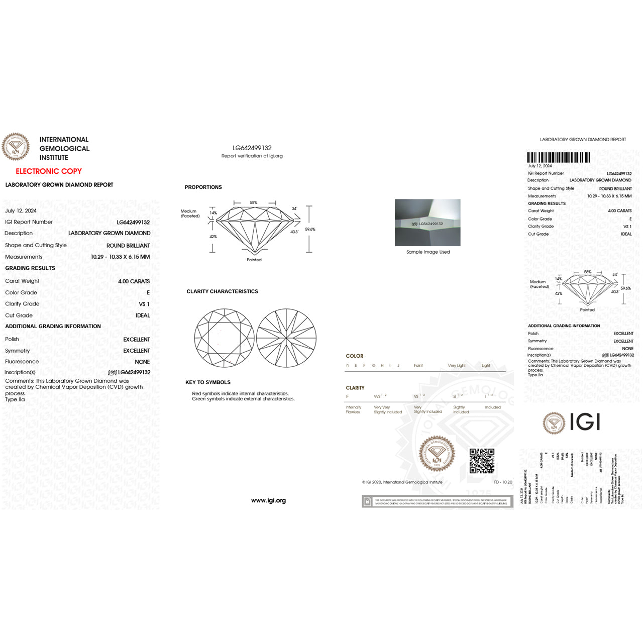 4.0 Carat Round Lab Grown Diamond Super Ideal Cut - E Color - VS1 Clarity -IGI Certified