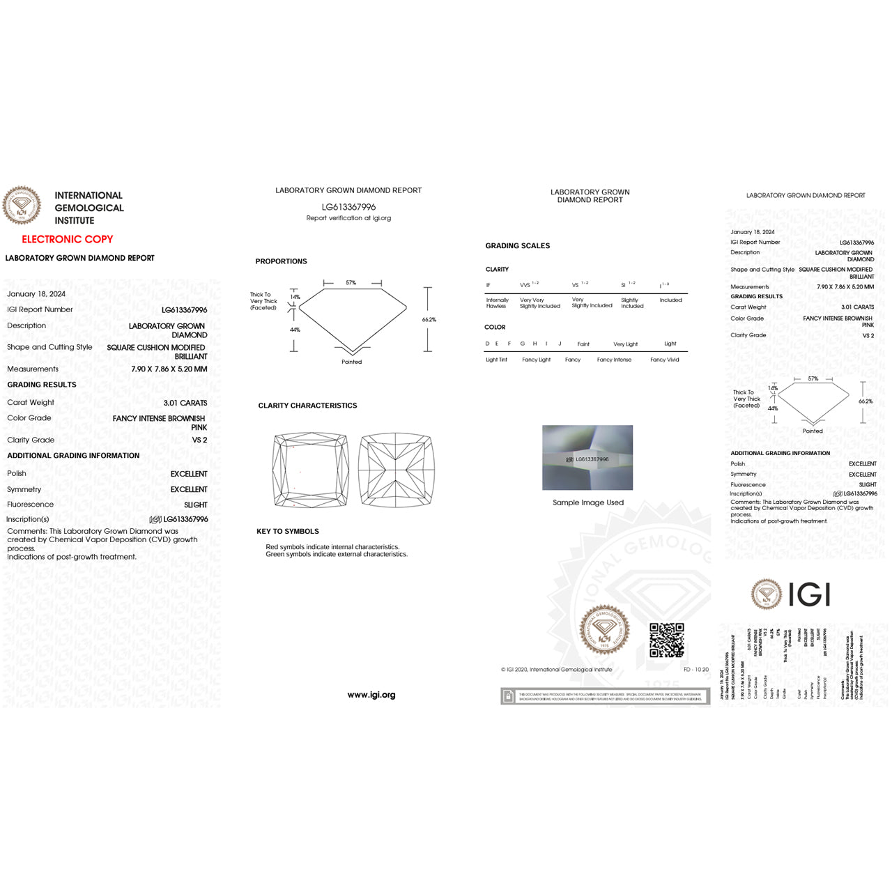 Lab Cushion Diamonds - Fancy Intense Brownish Pink - Lab Grown Diamond 3.01ct