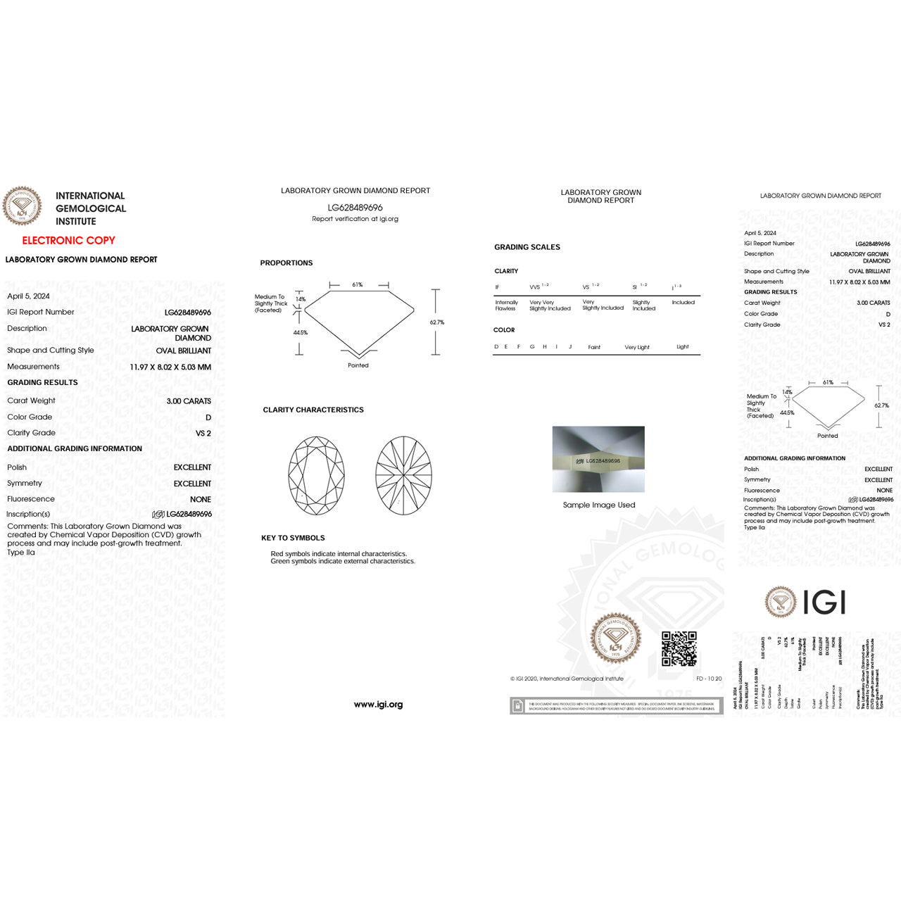 3.0 Carat Oval Lab Grown Diamond Oval Cut - D Color - VS2 Clarity -IGI Certified