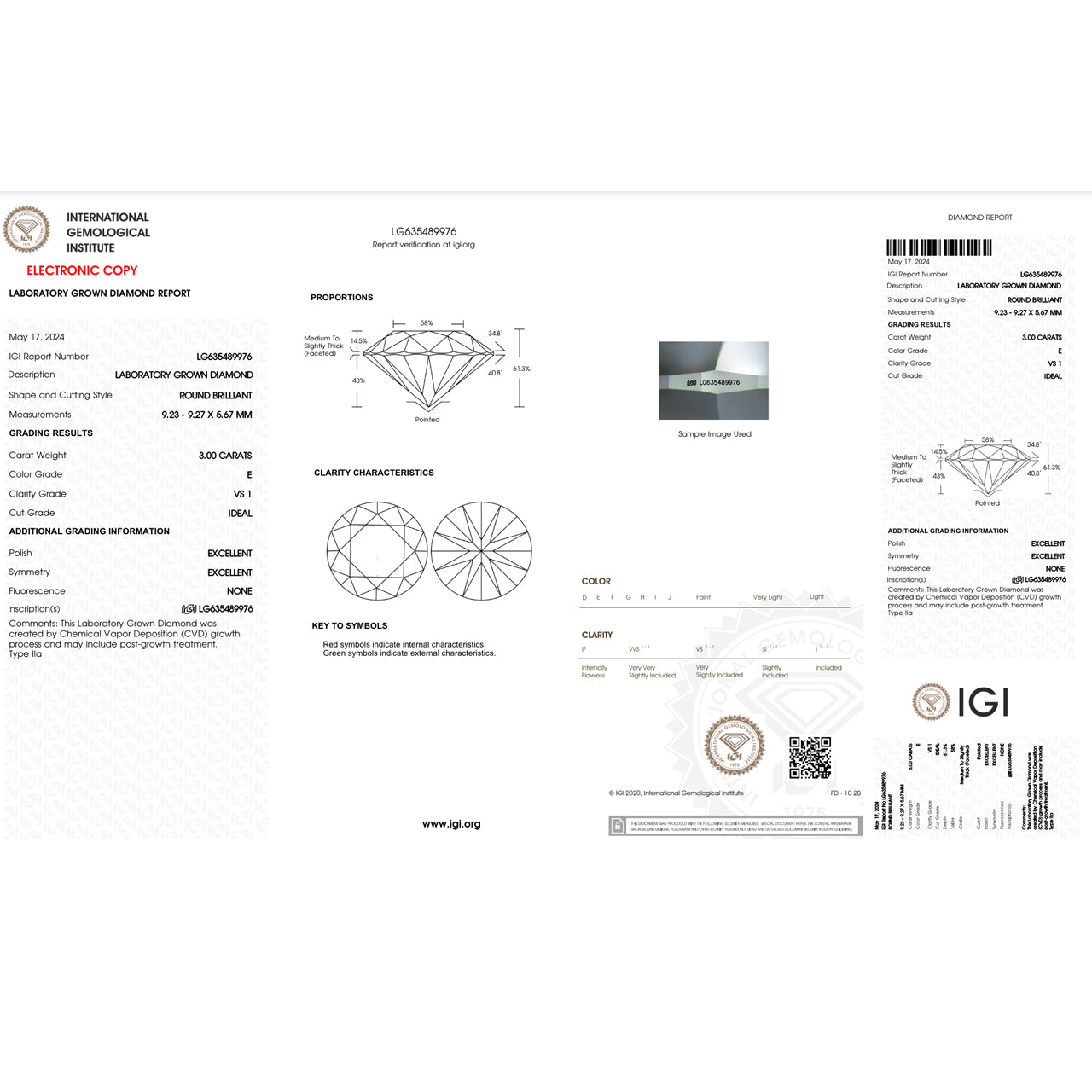 3.0 Carat Round Lab Grown Diamond Super Ideal Cut - E Color - VS1 Clarity -IGI Certified