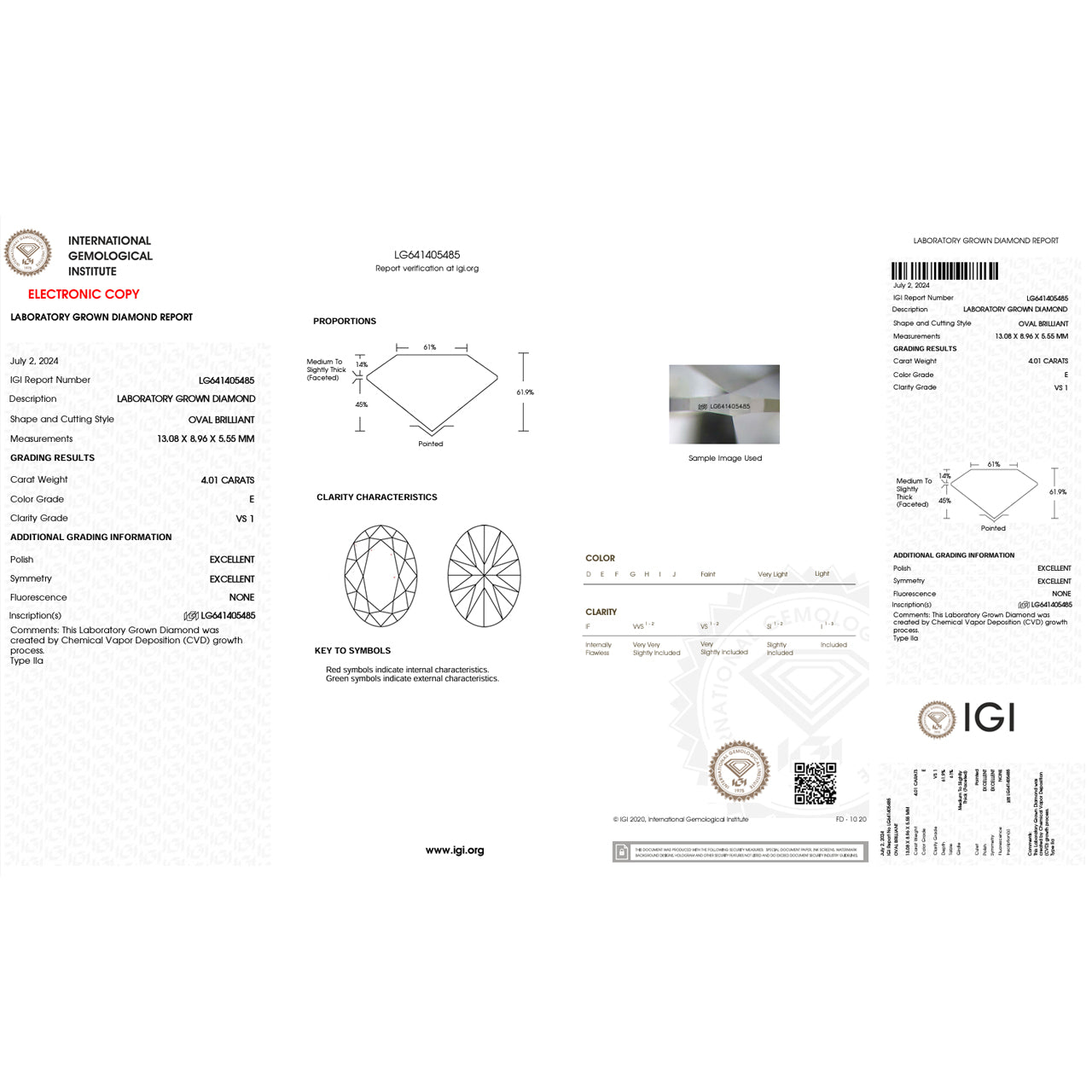 4.01 Carat Oval Lab Grown Diamond Oval Cut - E Color - VS1 Clarity -IGI Certified