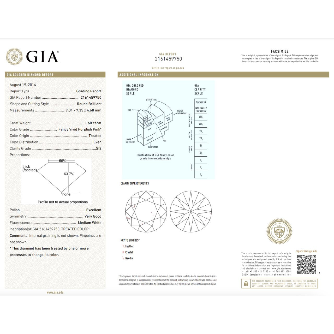 GIA Certified 1.6 Carat Enhanced Color Diamond - Fancy Vivid Purplish Pink - Round Brilliant