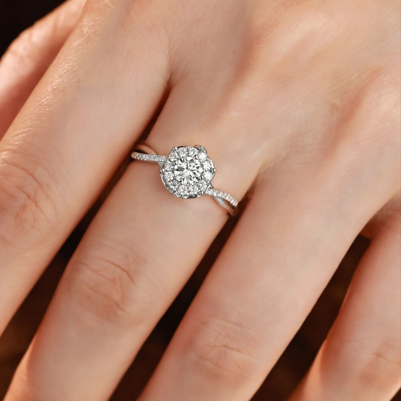 FIICCI Criss Cross Diamond Flower Engagement Ring 0.3ct In 18K White Gold