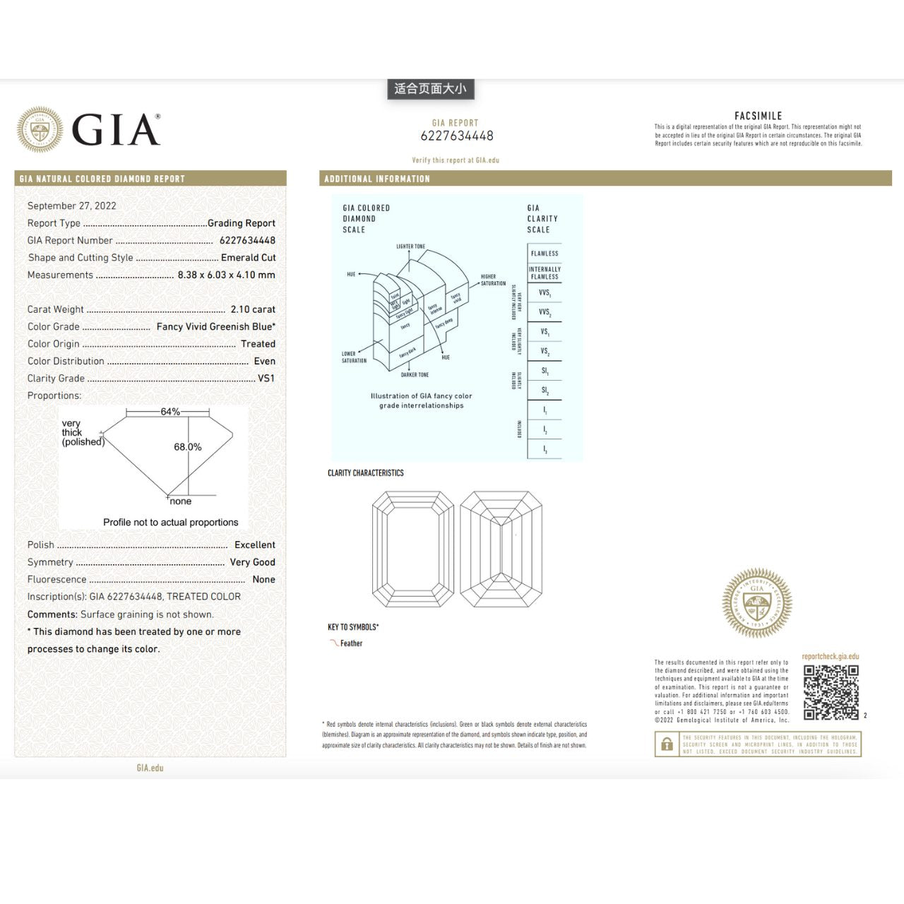 GIA Certified 2.10 Carat Emerald Cut Diamond - Fancy Vivid Greenish Blue - Enhanced Color