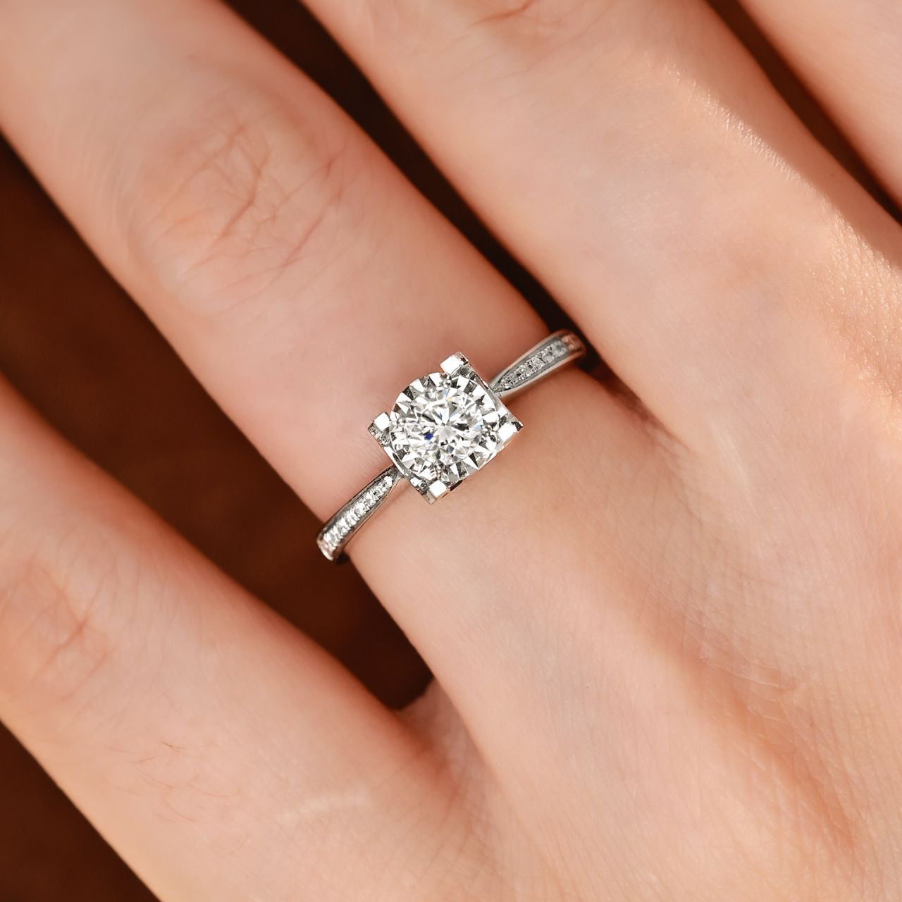 FIICCI Natural Diamond Engagement Ring 0.3ct Round 18K White Gold