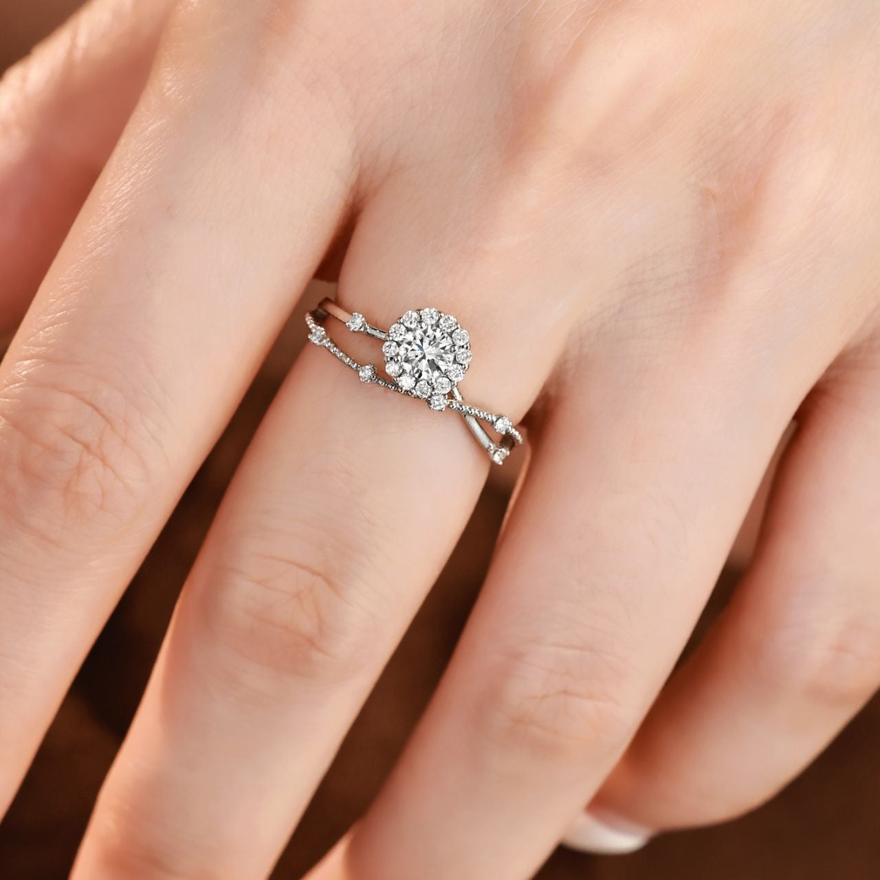 FIICCI Milky Way Diamond Engagement Ring 0.3ct Heart Design In 18K White Gold