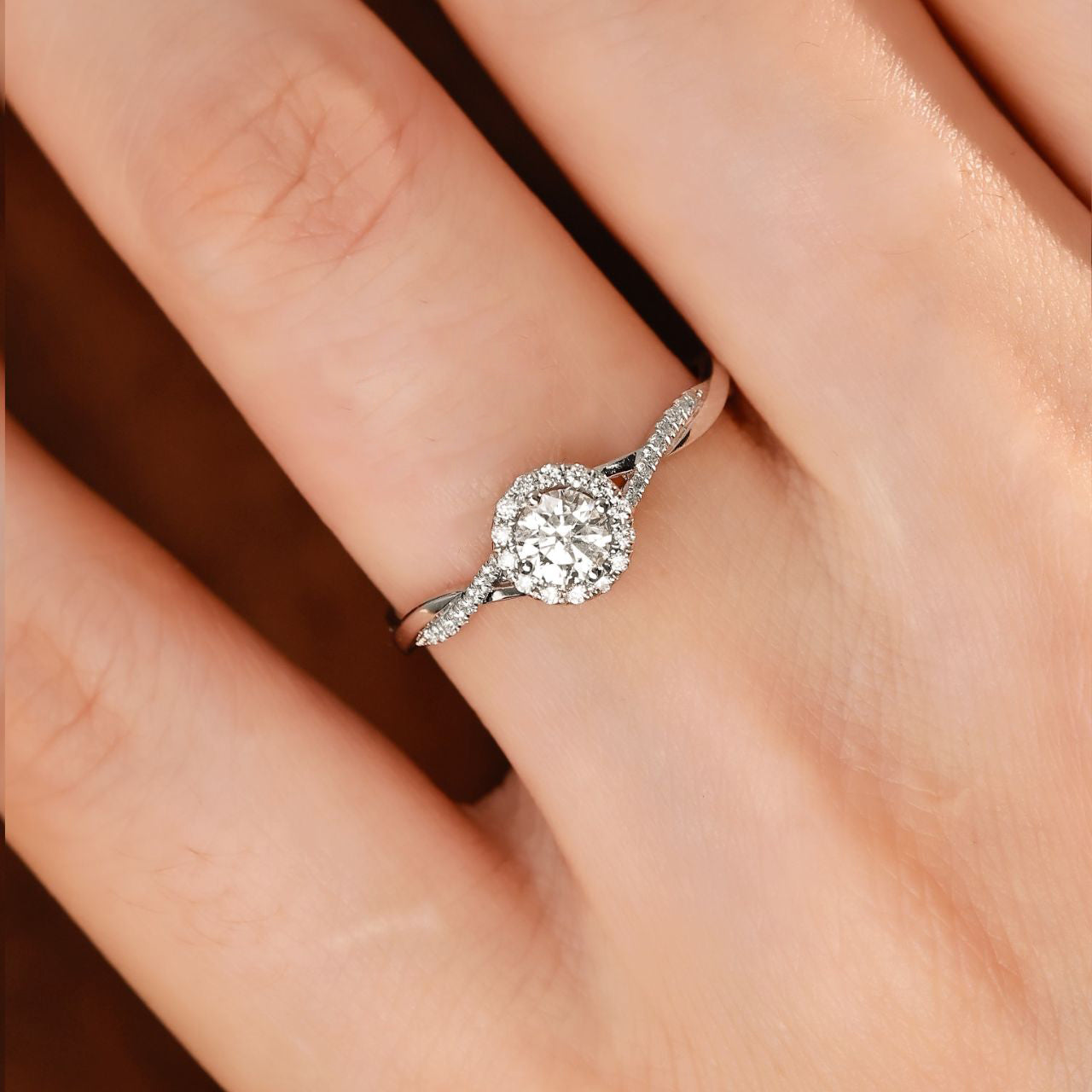 FIICCI Diamond Engagement Ring 0.3ct Round 18K White Gold