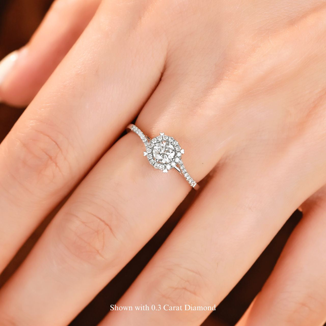 FIICCI Halo Diamond Heart Prongs 18K White Gold Engagement Ring