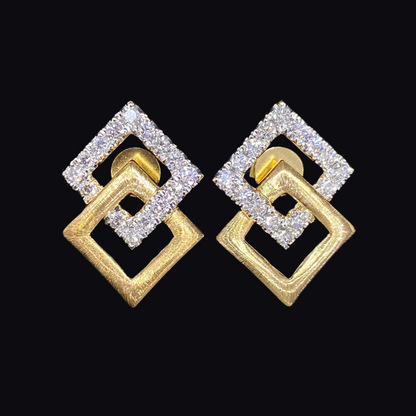 FIICCI Square 18K Yellow Gold  Natural Diamond Earrings