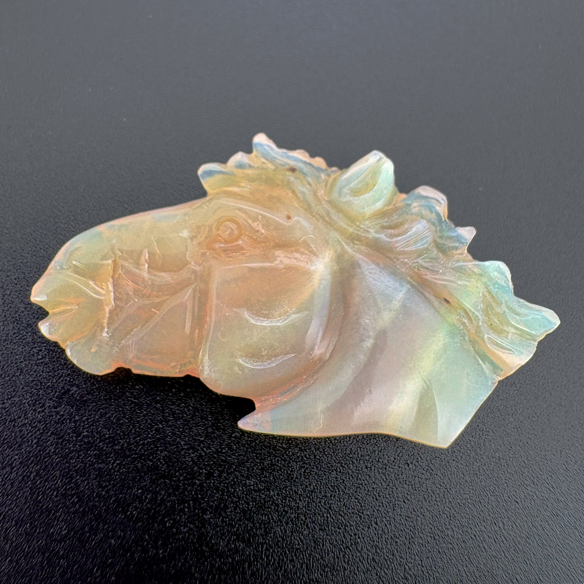 Hand Carved Ethiopian Opal Horse Head Sculpture