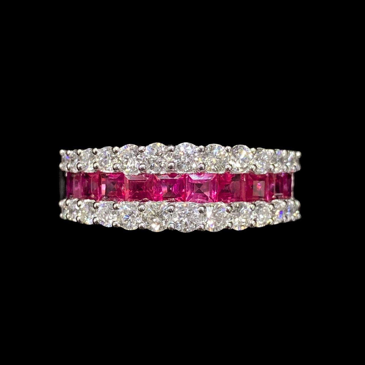 FIICCI Invisible Set Natural Ruby And Diamond In 18K White Gold Band