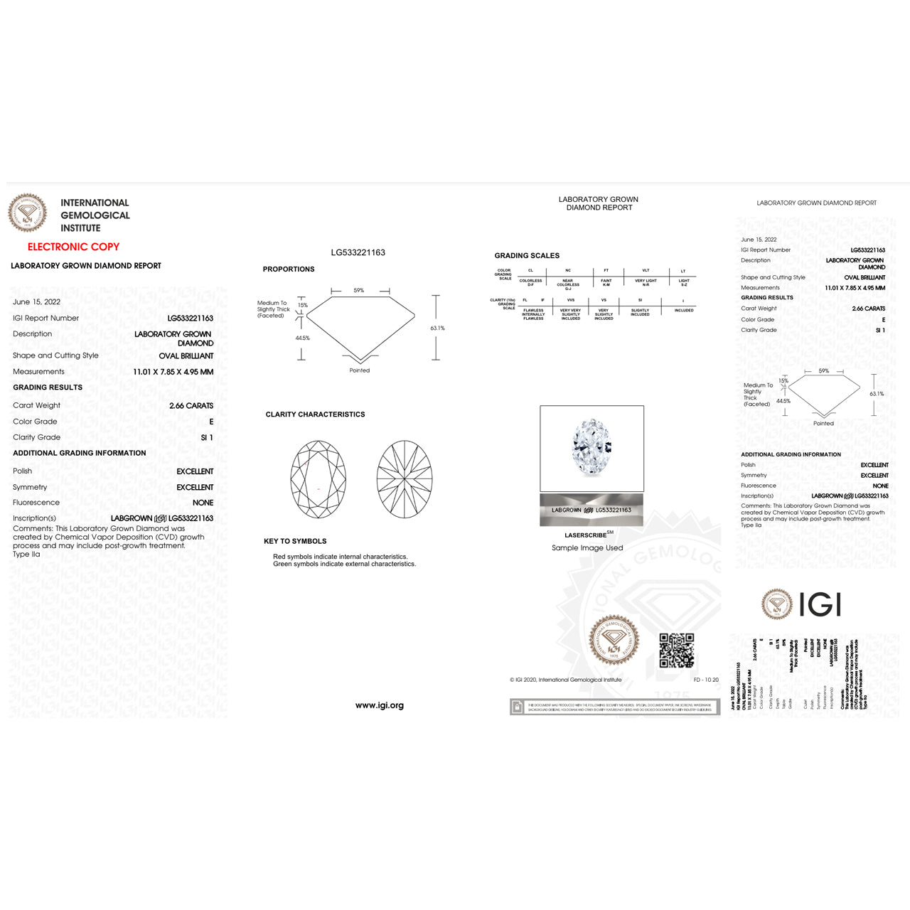 2.66 Carat Oval Lab Grown Diamond Oval Cut - E Color - SI1 Clarity -IGI Certified