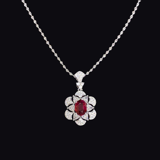 FIICCI Estate Diamond And Ruby  In 18K White Gold Necklace