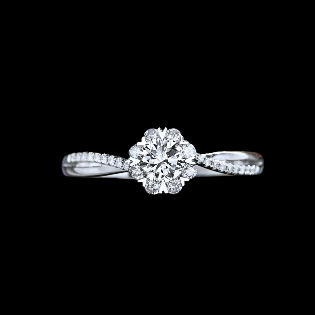 FIICCI Round Diamond Engagement Ring 0.3ct Criss Cross In 18K White Gold