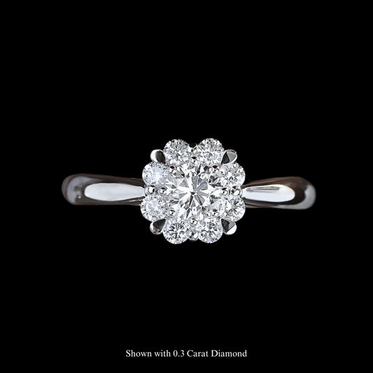 FIICCI Round Flower Halo Diamond 18K White Gold Engagement Ring