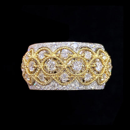 18K Yellow White Gold Cluster Natural Diamond Eternity Ring