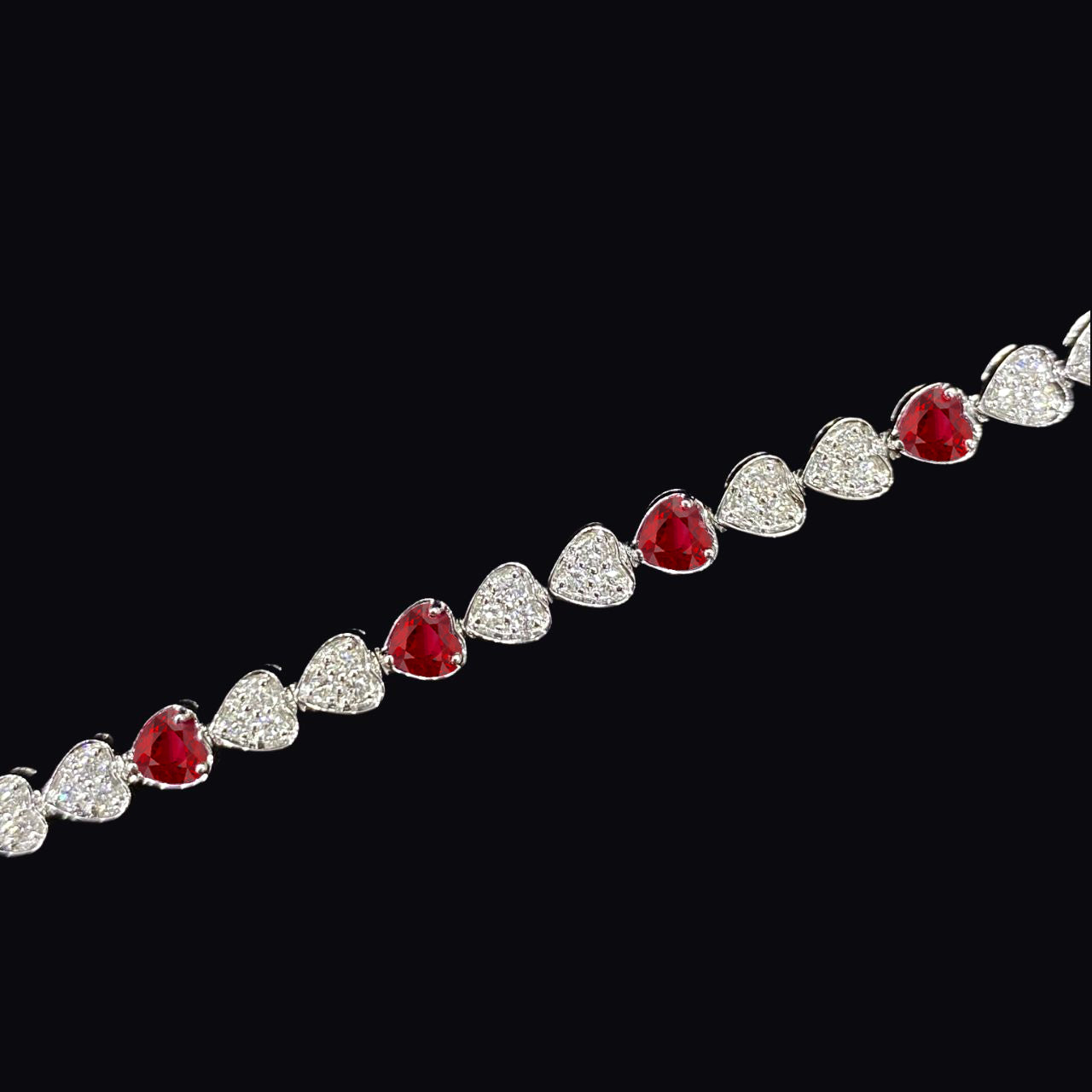 FIICCI Heart Shape Natural Ruby And Diamond In 18K White Gold Bracelate