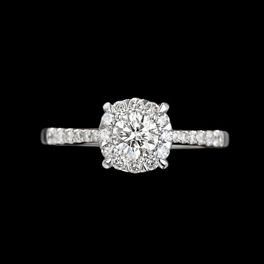 FIICCI Halo Diamond Engagement Ring 0.3ct Round 18K White Gold