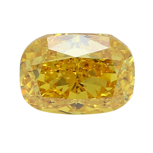 GIA Certified 3.02 Carat Enhanced Color Diamond - Fancy Vivid Orangy Yellow - Cushion Cut