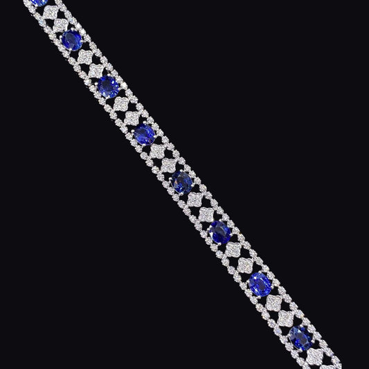 FIICCI Antique Royal Blue Sapphire And Diamond In 18K White Gold Bracelate