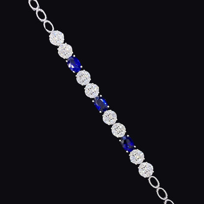 FIICCI Natural Royal Blue Sapphire And Diamond In 18K White Gold Bracelate