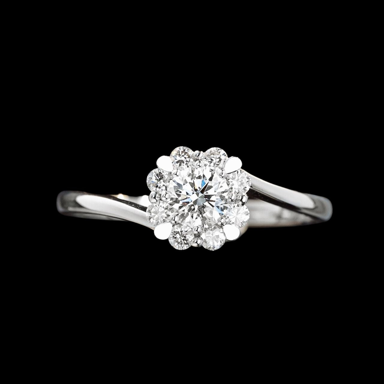 FIICCI Natural Diamond Flower Engagement Ring 0.3ct Round 18K White Gold