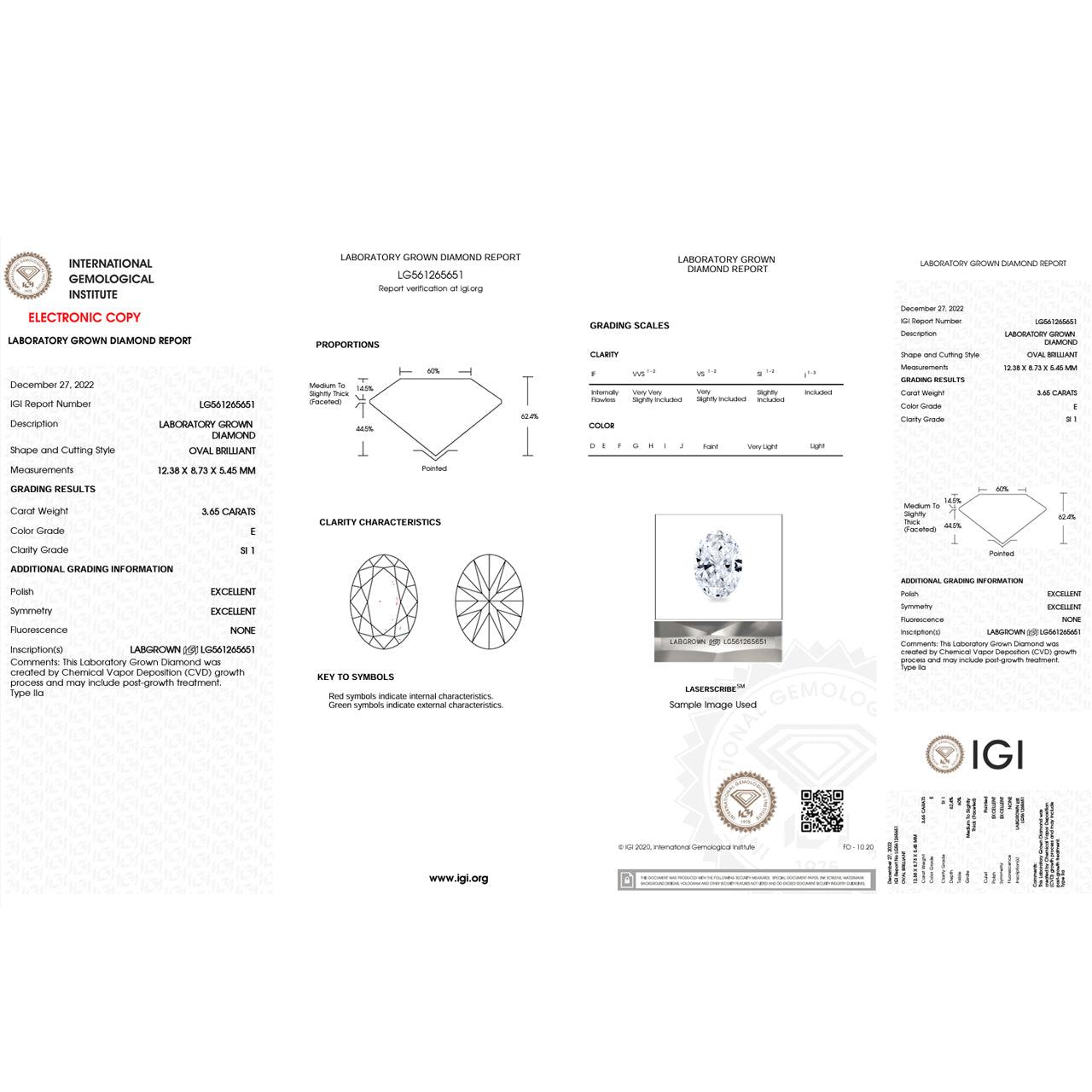 3.65 Carat Oval Lab Grown Diamond Oval Cut - E Color - VS1 Clarity -IGI Certified