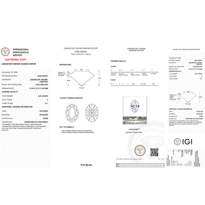 3.65 Carat Oval Lab Grown Diamond Oval Cut - E Color - VS1 Clarity -IGI Certified