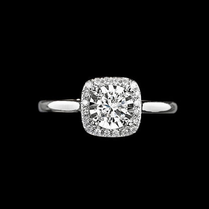 FIICCI Halo Cluster Diamond Engagement Ring 0.3ct Round 18K White Gold