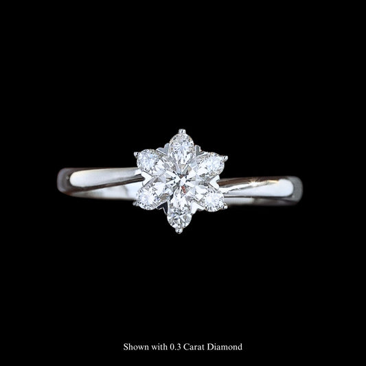 FIICCI Floral Halo Diamond 18K White Gold Bypass Band Engagement Ring