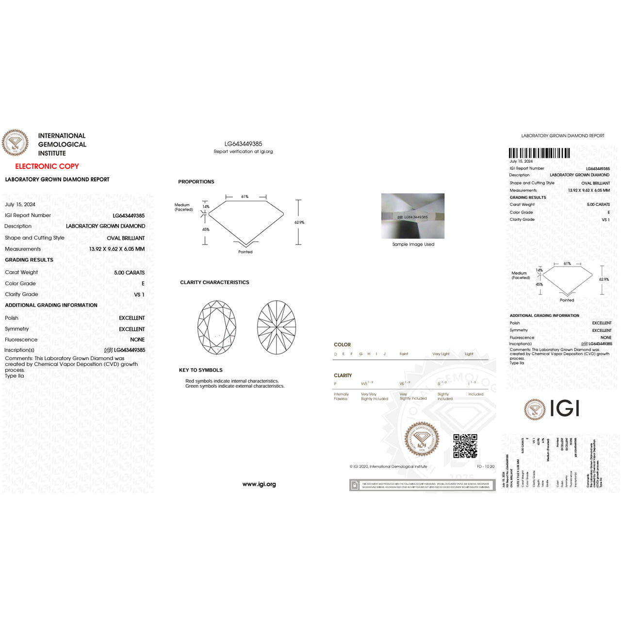 5.0 Carat Oval Lab Grown Diamond Oval Cut - E Color - VS1 Clarity -IGI Certified