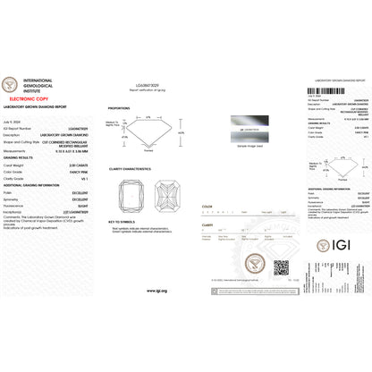 IGI Certified Lab Radiant Diamonds - Fancy Pink - Lab Grown Diamond 2.0ct
