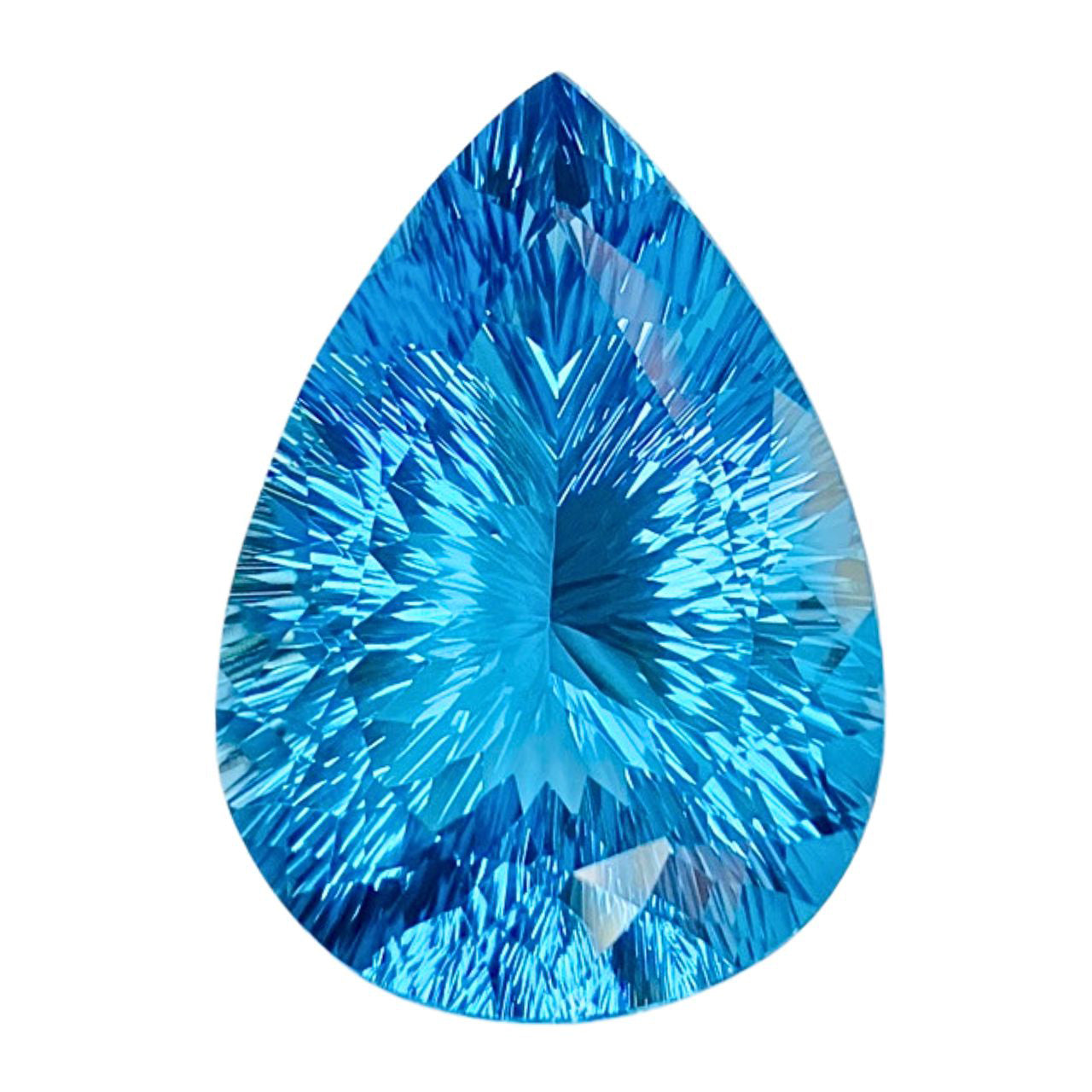 Precious Swiss Blue Topaz - Pear Millennium Cut - Unset - 107.63 carats - 26.9 x 38.6mm