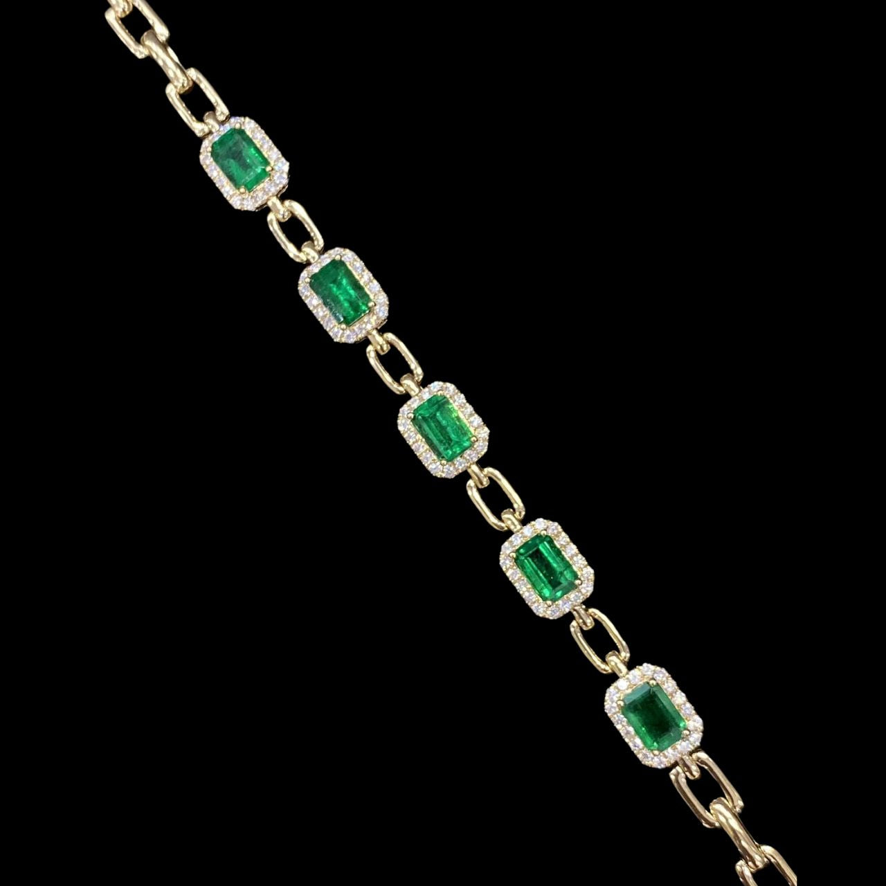 FIICCI Stunning Natural Emerald And Diamond In 18K Yellow Gold Bracelate