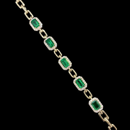 FIICCI Stunning Natural Emerald And Diamond In 18K Yellow Gold Bracelate