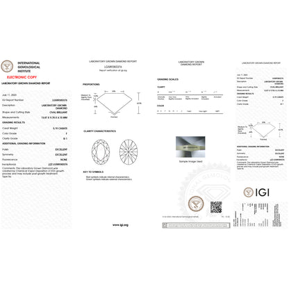 5.19 Carat Oval Lab Grown Diamond OvalCut - F Color - SI1 Clarity -IGI Certified