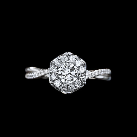 FIICCI Criss Cross Diamond Flower Engagement Ring 0.3ct In 18K White Gold