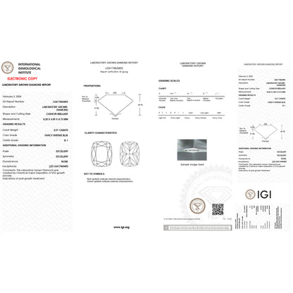 Lab Cushion Diamonds - Fancy Intense Blue - Lab Grown Diamond 2.01ct