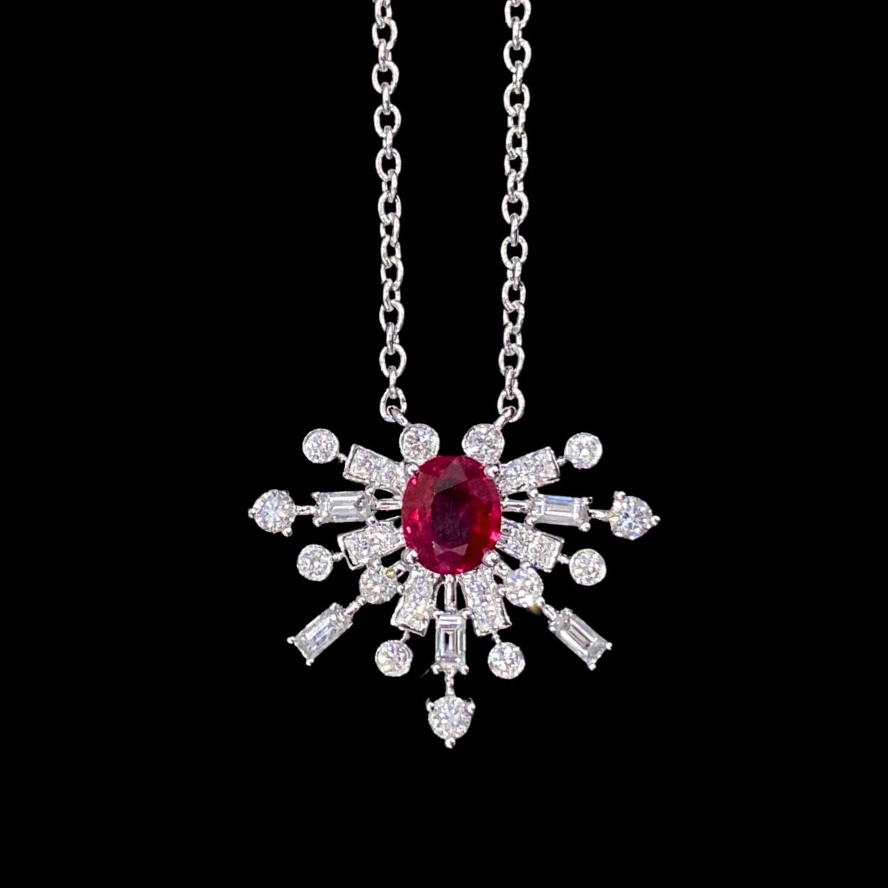 FIICCI Art Deco Diamond And Ruby  In 18K White Gold Necklace