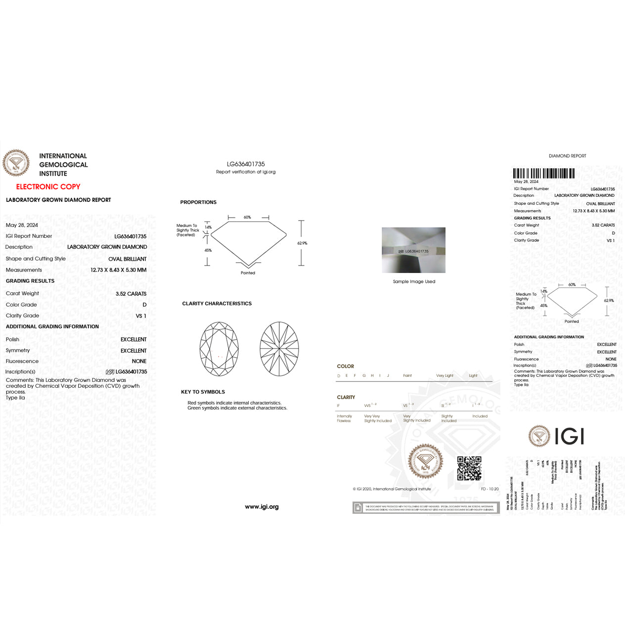 3.52 Carat Oval Lab Grown Diamond Oval Cut - D Color - VS1 Clarity -IGI Certified