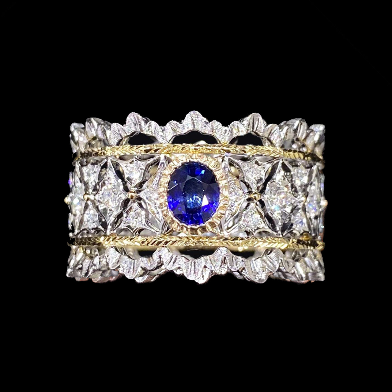 FIICCI Buccellati Royal Blue Sapphire And Diamond Ring In 18K Gold