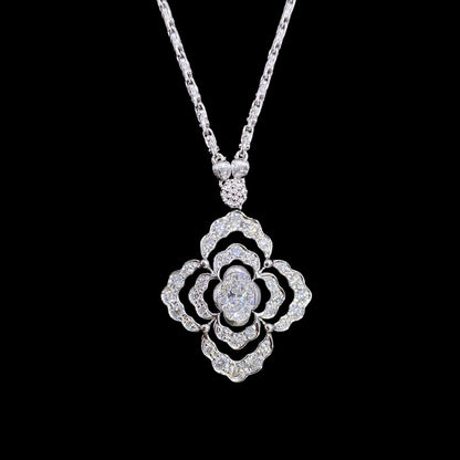 FIICCI Vintage Natural Oval Diamond In 18K White Gold Necklace