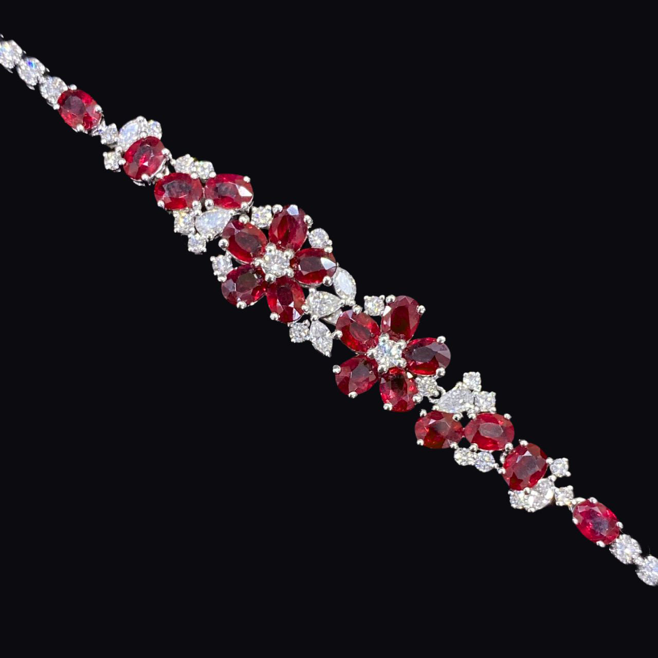 FIICCI Flower Cluster Natural Ruby And Diamond In 18K White Gold Bracelate