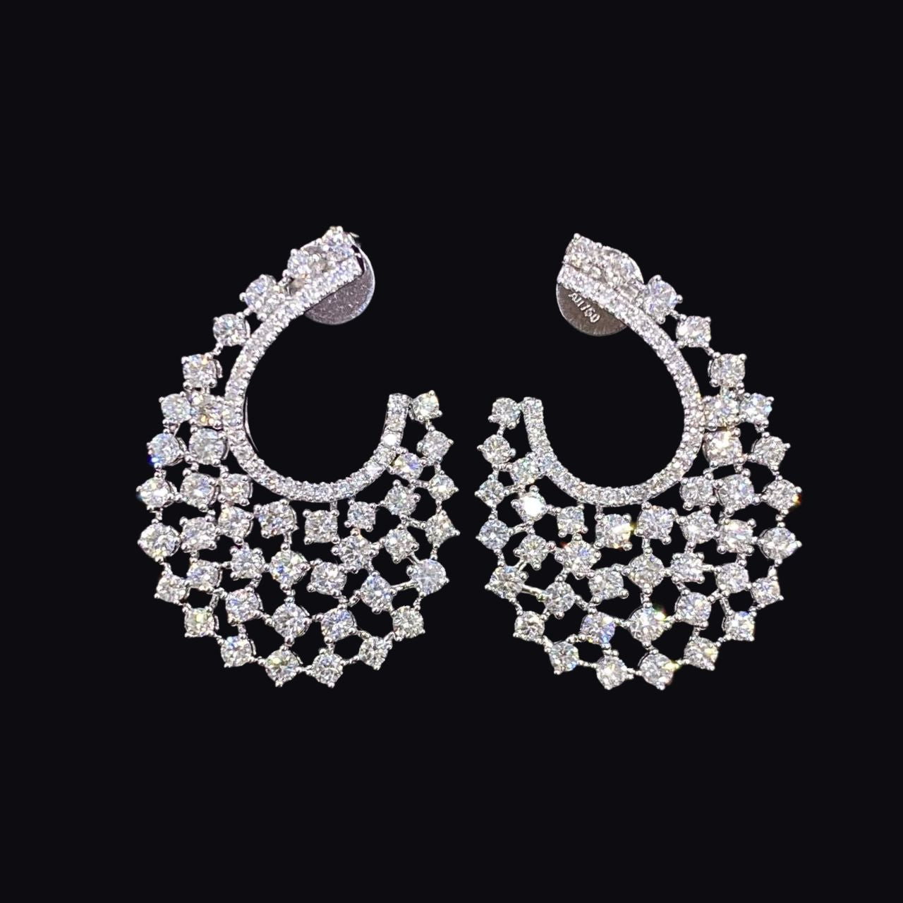 18K White Gold Cluster Natural Diamond Earrings