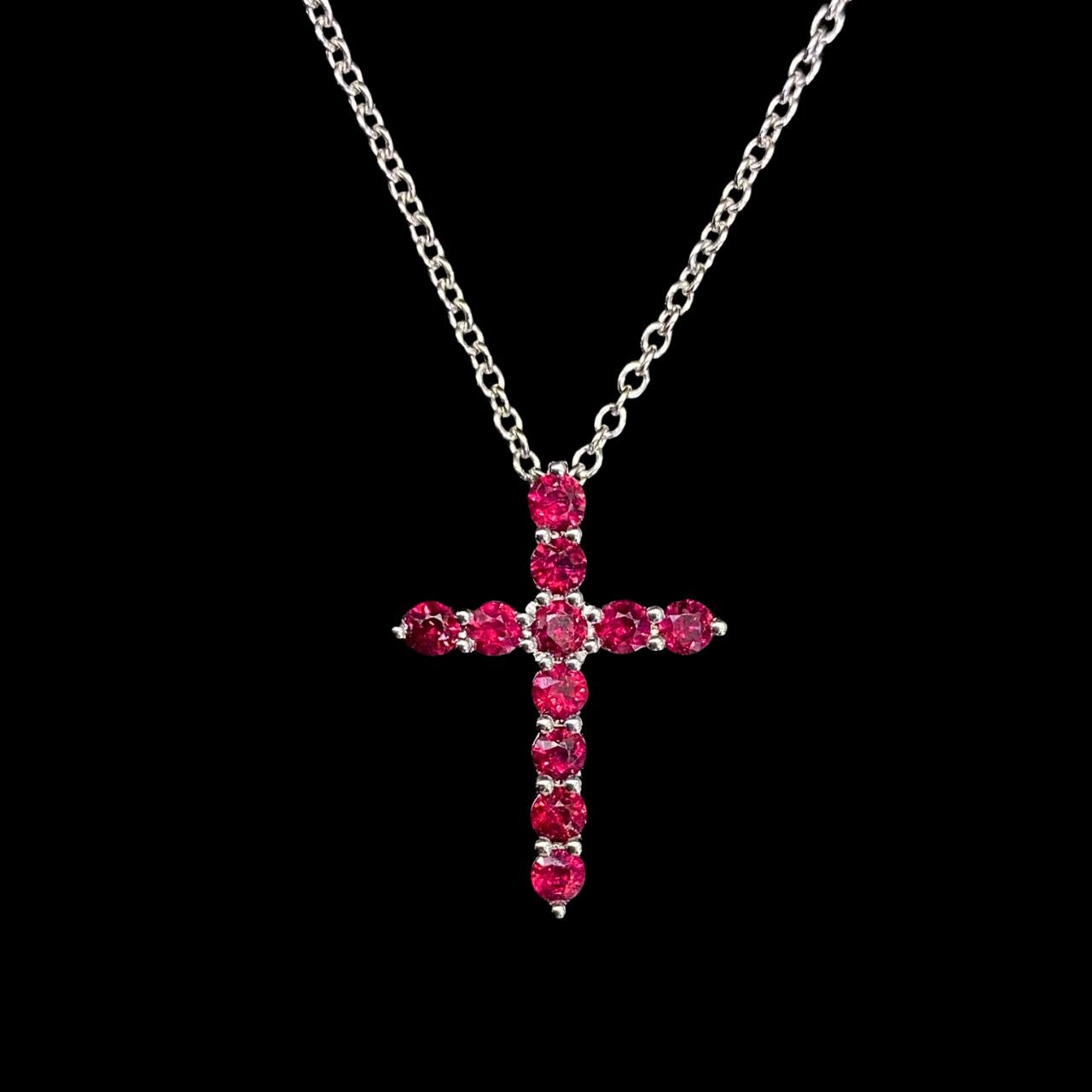 FIICCI  Cross Natural Ruby  In 18K White Gold Necklace