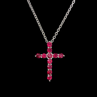 FIICCI  Cross Natural Ruby  In 18K White Gold Necklace