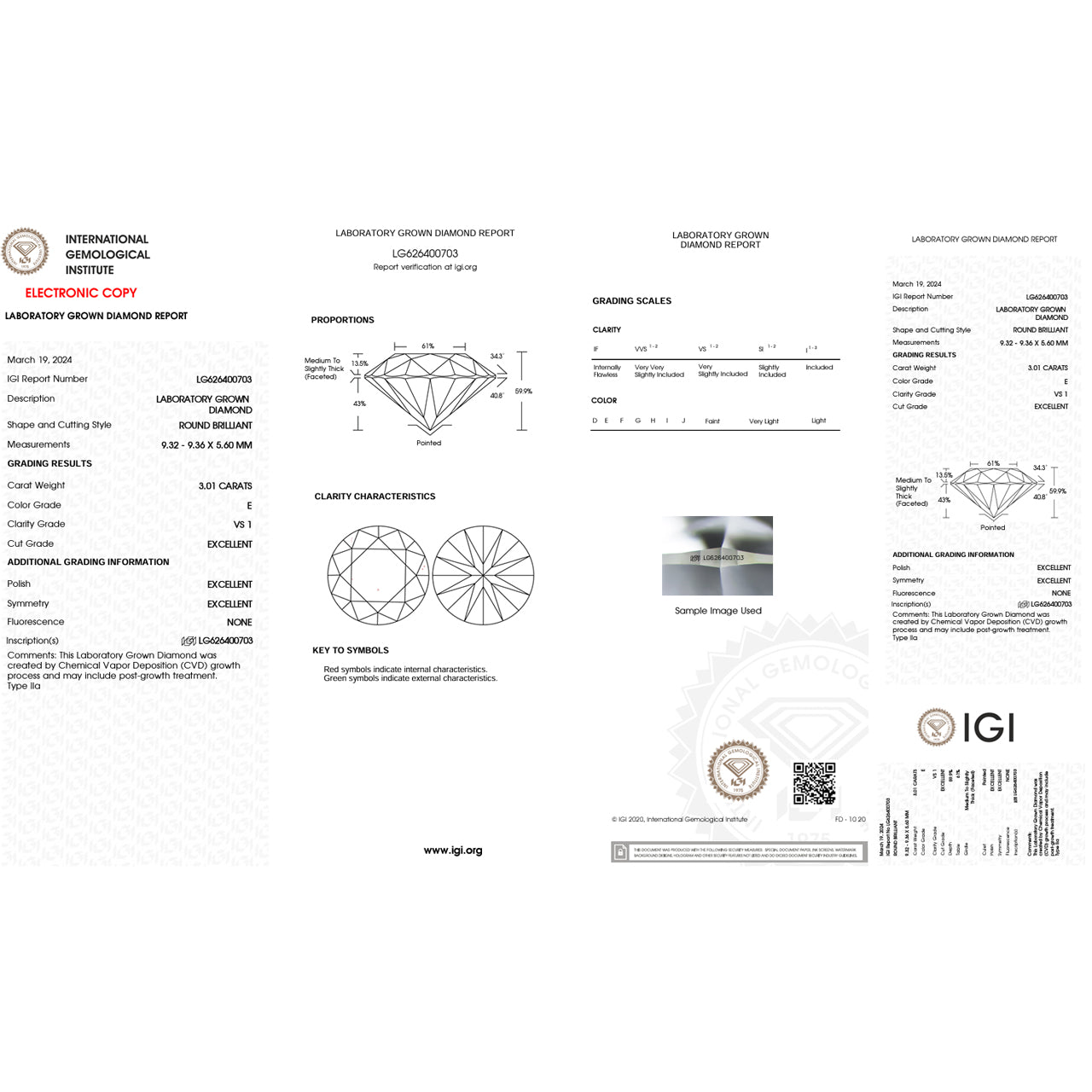 3.01 Carat Round Lab Grown Diamond Excellent Cut - E Color - VS1 Clarity -IGI Certified